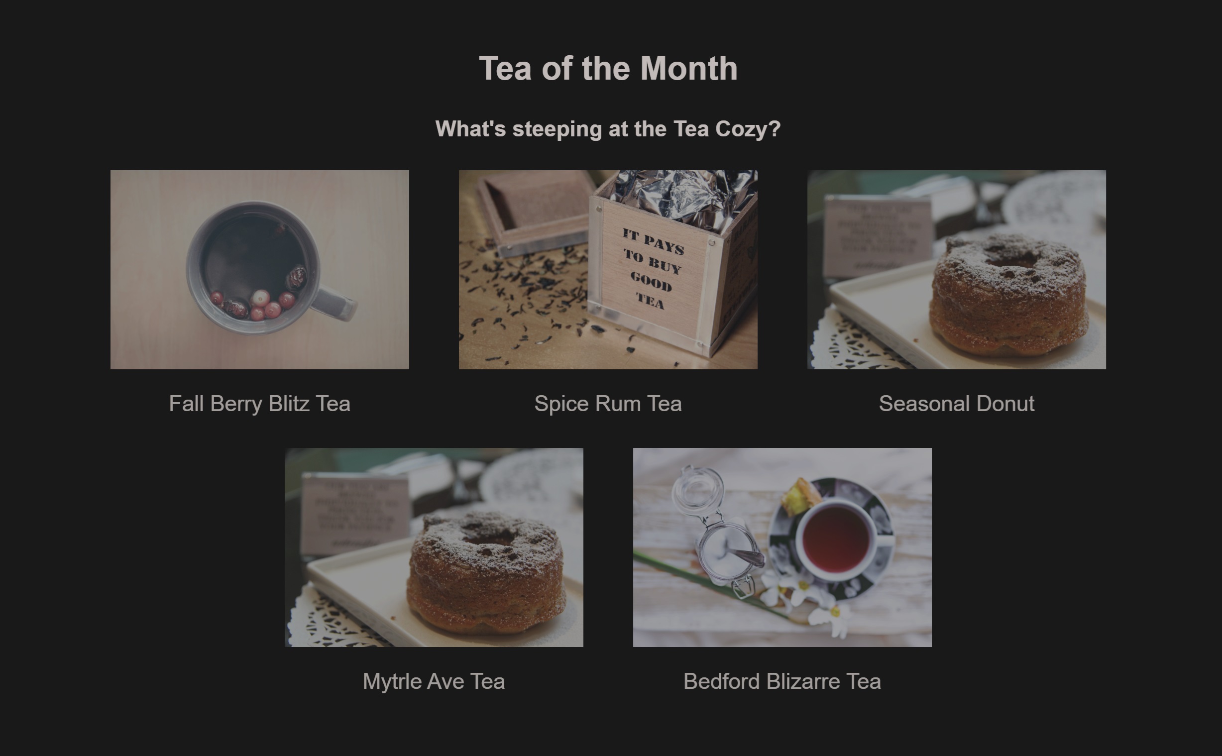 Homepage of shop TEA COZY
